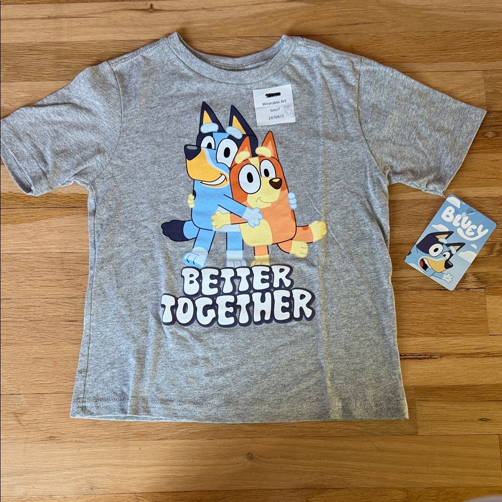 NWT Bluey & Bingo “Better Together” Boys / Girls Youth Kids Gray T-Shirt